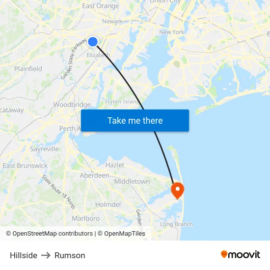 Hillside to Rumson map