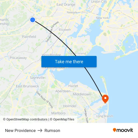 New Providence to Rumson map