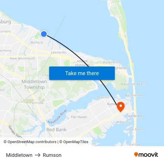 Middletown to Rumson map