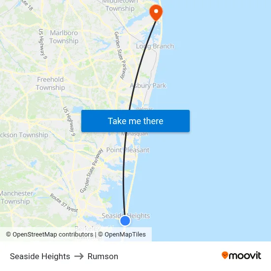 Seaside Heights to Rumson map