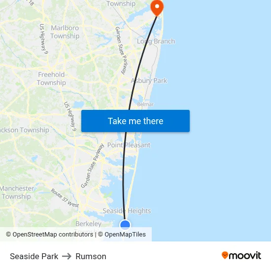 Seaside Park to Rumson map