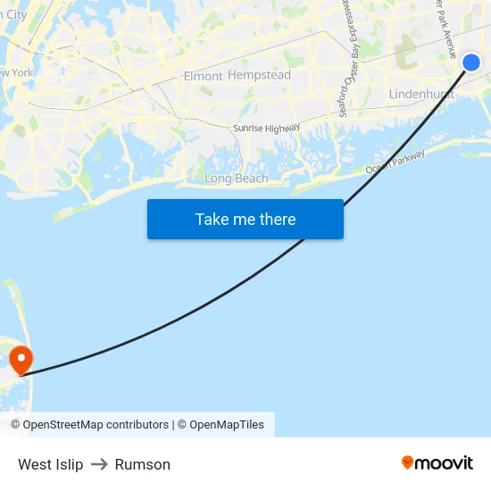 West Islip to Rumson map