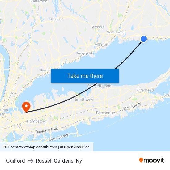 Guilford to Russell Gardens, Ny map