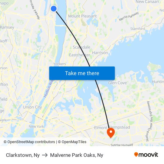 Clarkstown, Ny to Malverne Park Oaks, Ny map