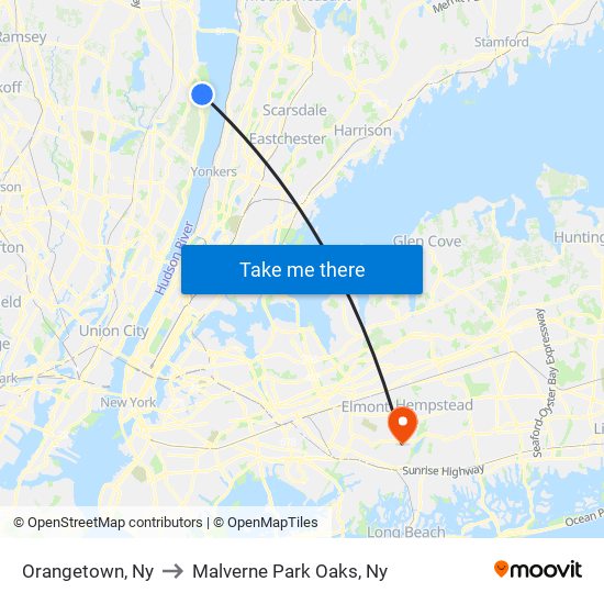 Orangetown, Ny to Malverne Park Oaks, Ny map