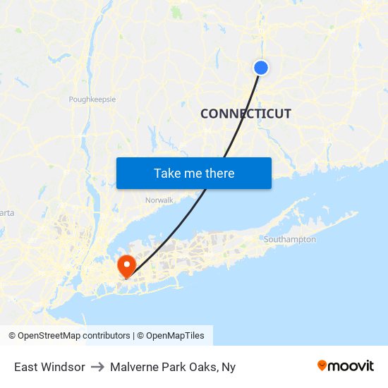 East Windsor to Malverne Park Oaks, Ny map