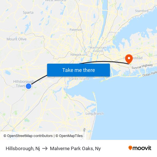 Hillsborough, Nj to Malverne Park Oaks, Ny map