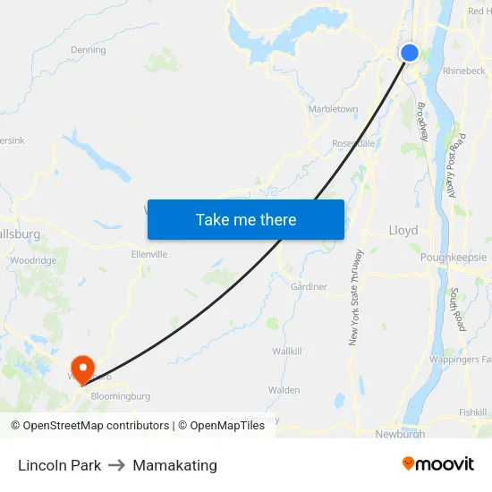 Lincoln Park to Mamakating map