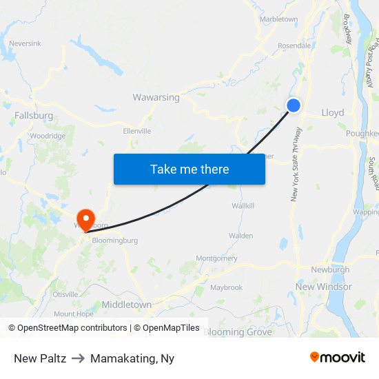 New Paltz to Mamakating, Ny map