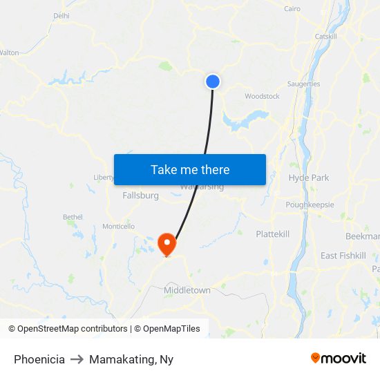 Phoenicia to Mamakating, Ny map