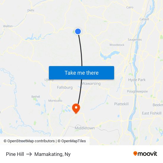 Pine Hill to Mamakating, Ny map