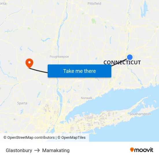 Glastonbury to Mamakating map