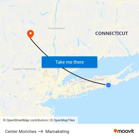 Center Moriches to Mamakating map