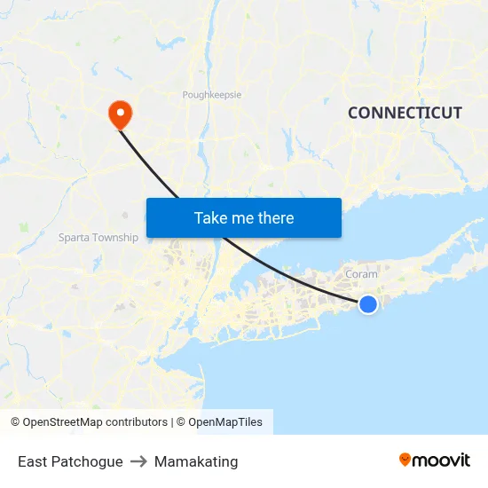 East Patchogue to Mamakating map