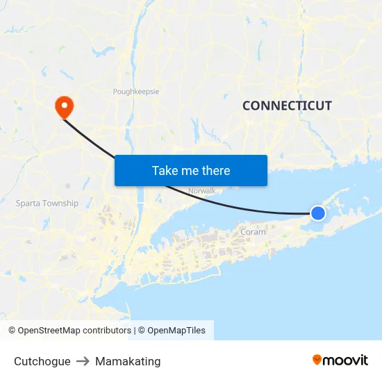 Cutchogue to Mamakating map
