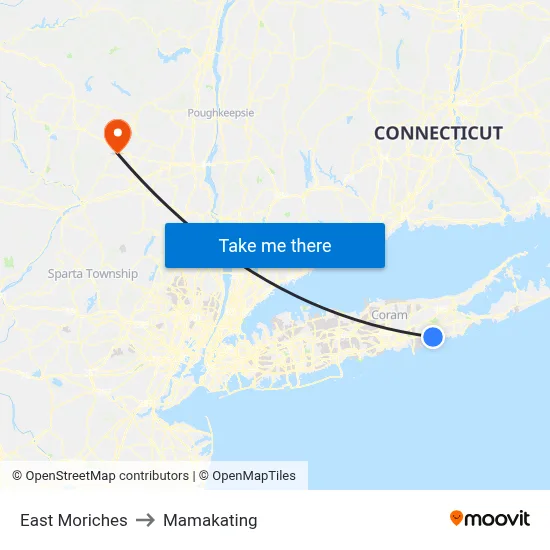 East Moriches to Mamakating map