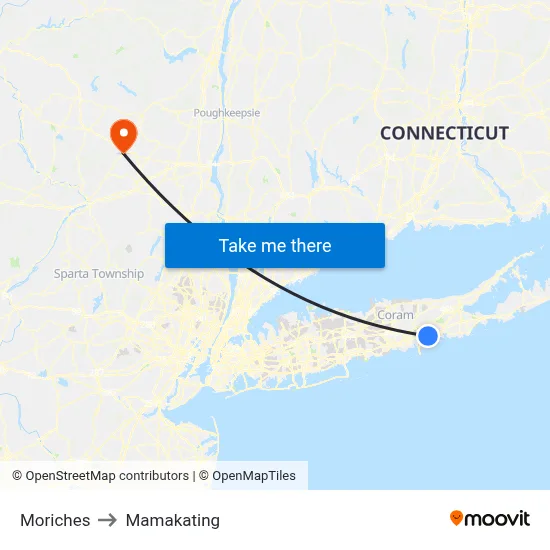 Moriches to Mamakating map