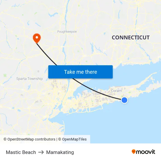 Mastic Beach to Mamakating map