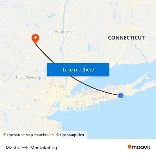 Mastic to Mamakating map