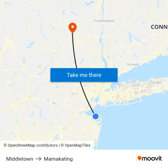 Middletown to Mamakating map