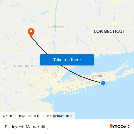 Shirley to Mamakating map