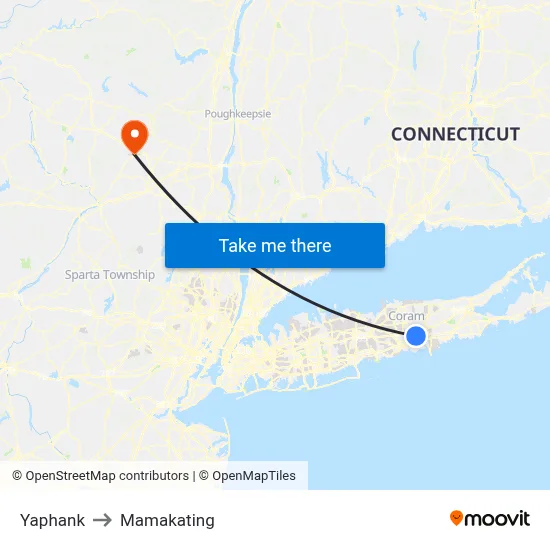 Yaphank to Mamakating map