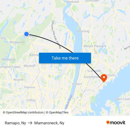 Ramapo, Ny to Mamaroneck, Ny map