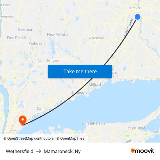 Wethersfield to Mamaroneck, Ny map
