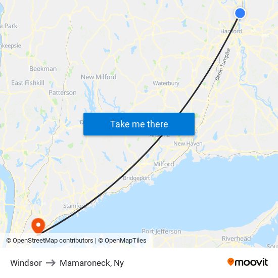 Windsor to Mamaroneck, Ny map