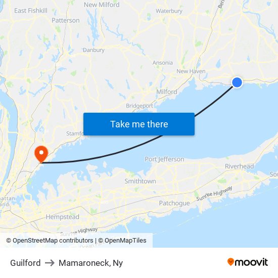 Guilford to Mamaroneck, Ny map