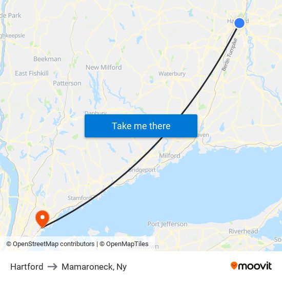 Hartford to Mamaroneck, Ny map