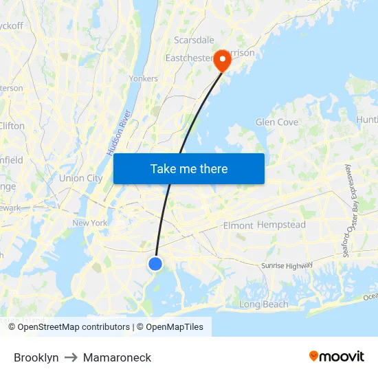 Brooklyn to Mamaroneck map