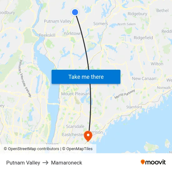 Putnam Valley to Mamaroneck map