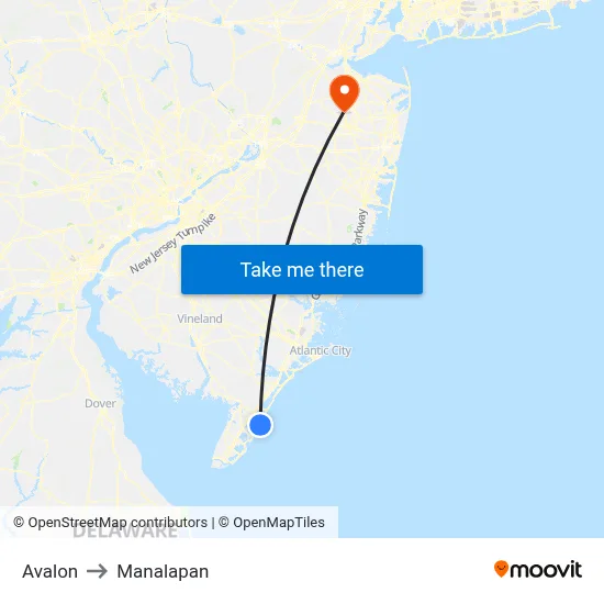 Avalon to Manalapan map
