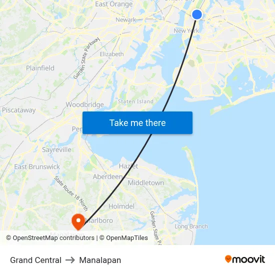 Grand Central to Manalapan map