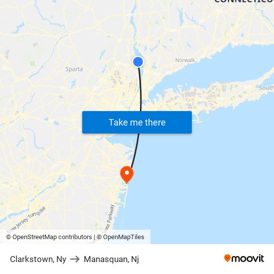 Clarkstown, Ny to Manasquan, Nj map