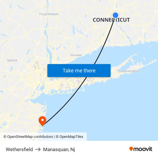 Wethersfield to Manasquan, Nj map