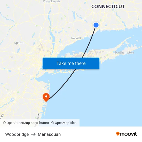 Woodbridge to Manasquan map