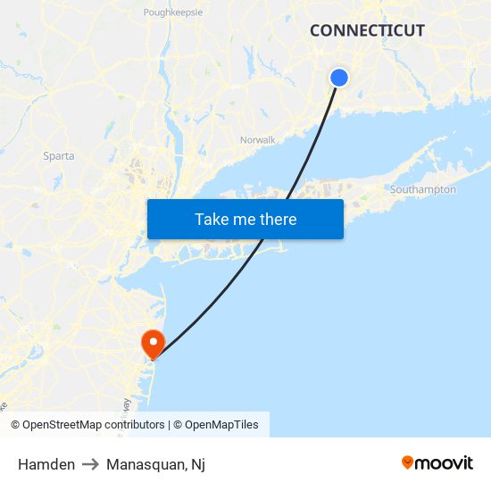 Hamden to Manasquan, Nj map