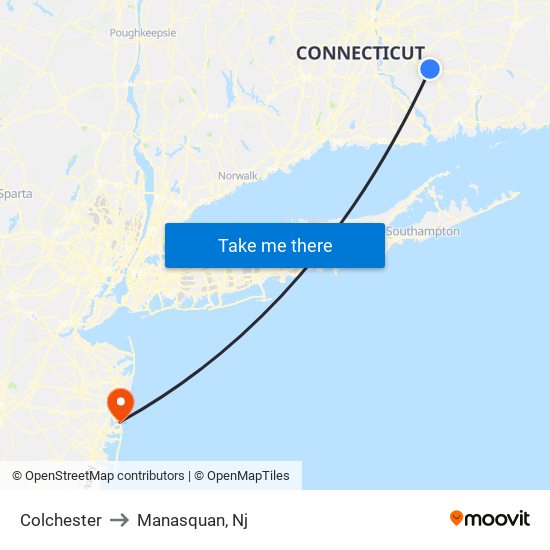 Colchester to Manasquan, Nj map