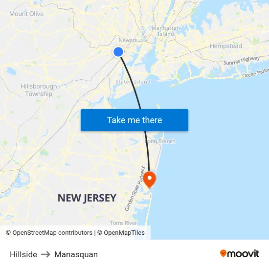Hillside to Manasquan map