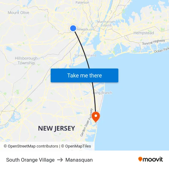 South Orange Village to Manasquan map