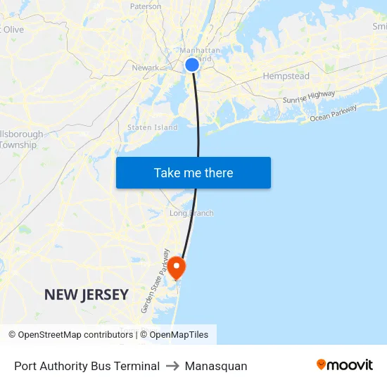 Port Authority Bus Terminal to Manasquan map