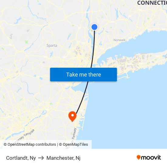 Cortlandt, Ny to Manchester, Nj map