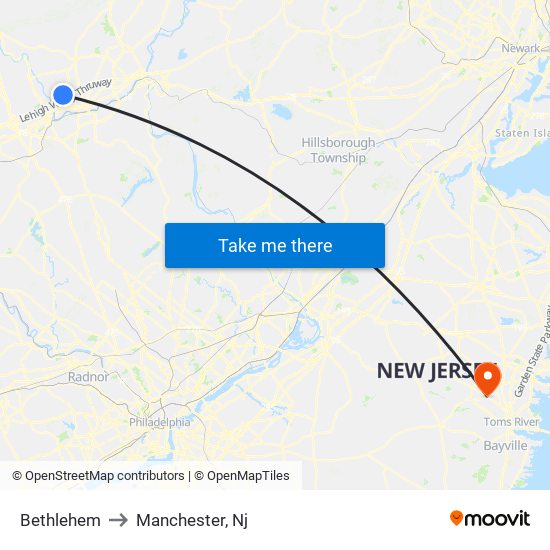 Bethlehem to Manchester, Nj map