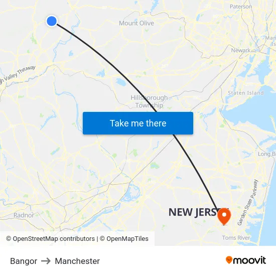 Bangor to Manchester map
