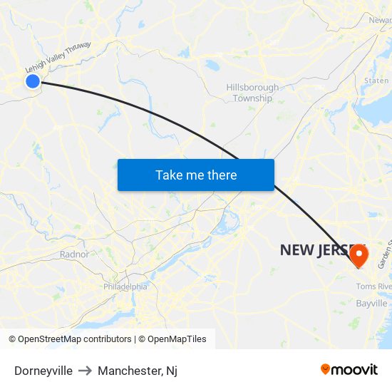 Dorneyville to Manchester, Nj map