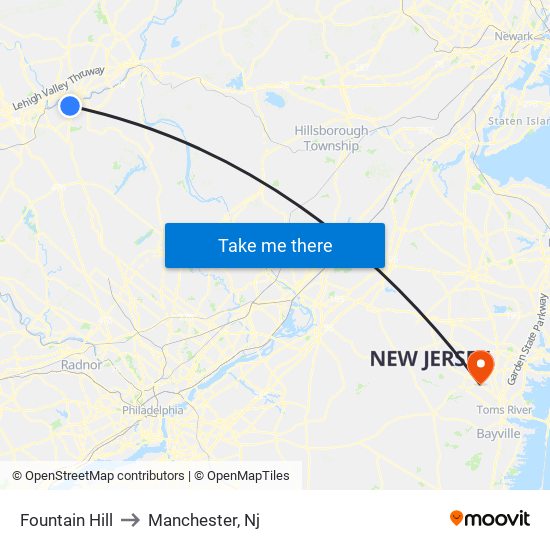 Fountain Hill to Manchester, Nj map