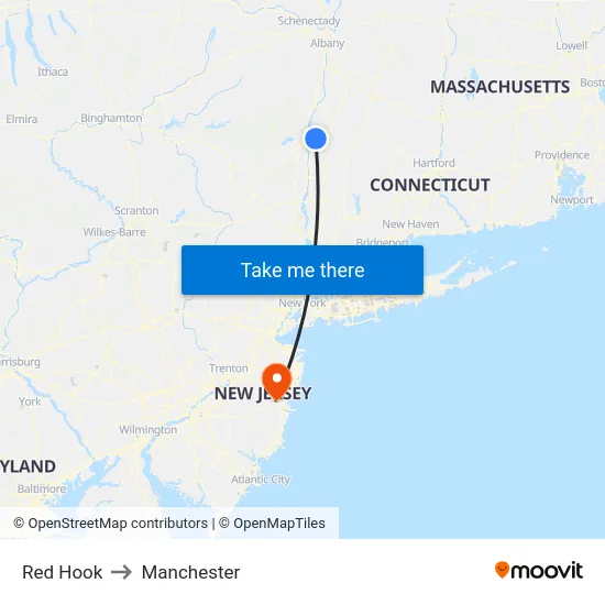 Red Hook to Manchester map
