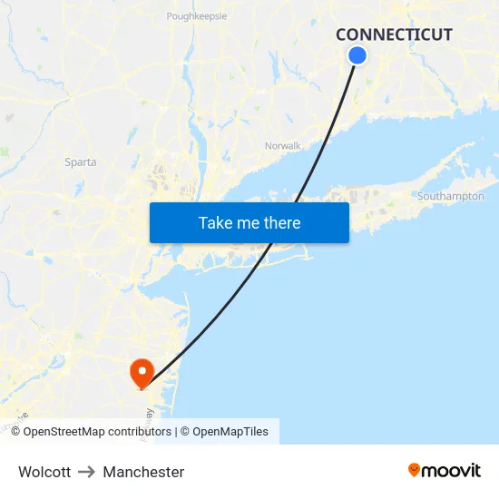 Wolcott to Manchester map
